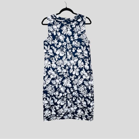 Talbots Shift Dress SZ 10 Textured Whimsical Mixed Fruit Print Midi Knee Preppy - Picture 4 of 10